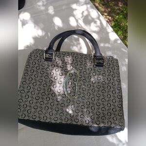 G-Logo Patterned Black and Gray Handbag